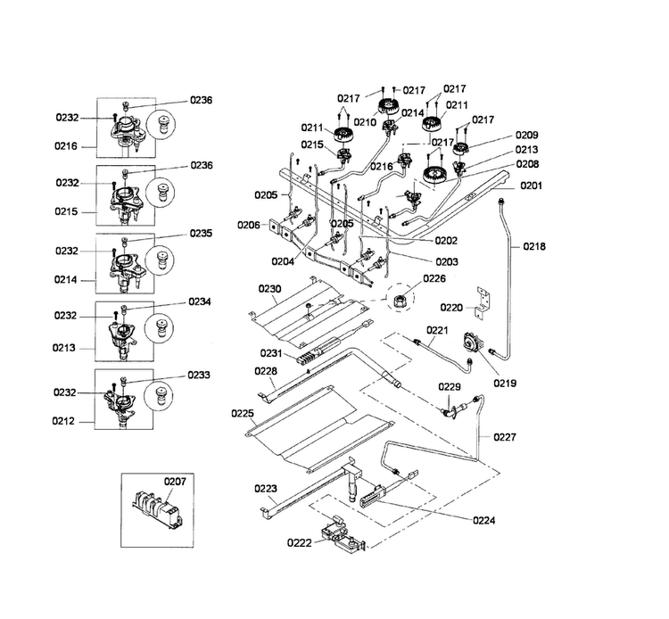 Valve Assy Diagram and Parts List for HGS3023UC 05 Bosch Range