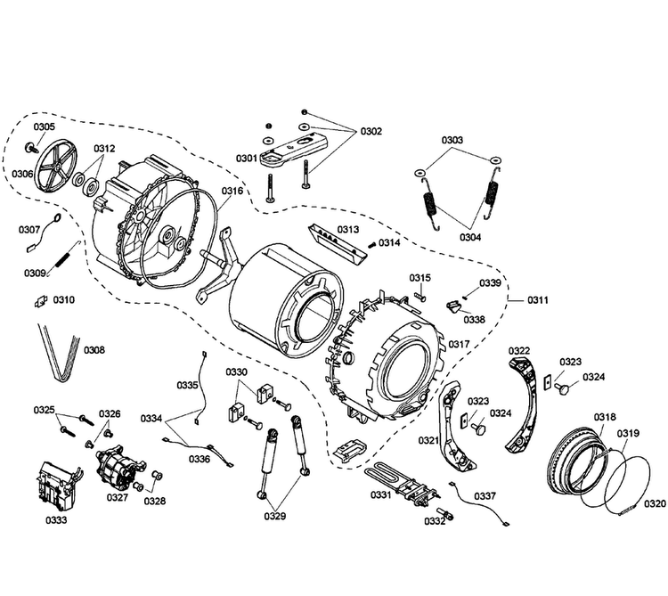 Drum Assy Diagram and Parts List for WFMC4300UC 01 Bosch Washer