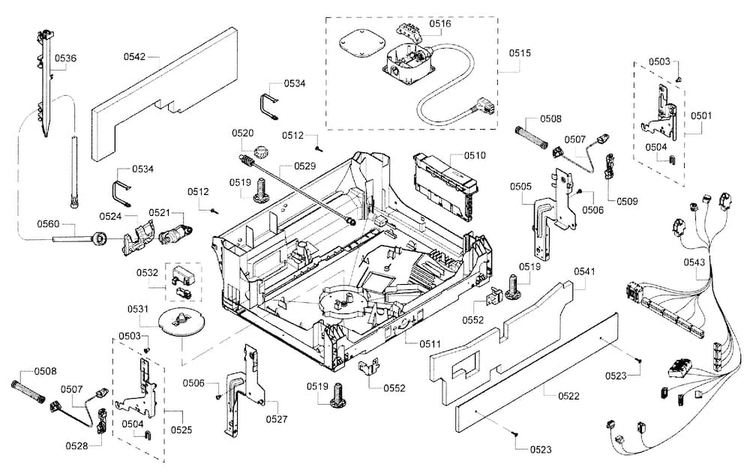Base Assy Diagram and Parts List for SHX7PT55UC 01 Bosch Dishwasher