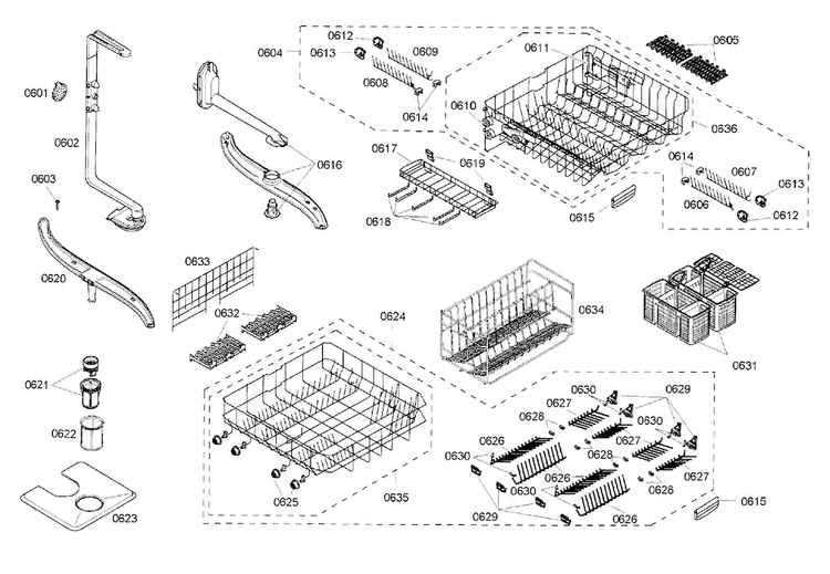 Basket Assy Diagram and Parts List for DWHD94EP 48 Thermador Dishwasher