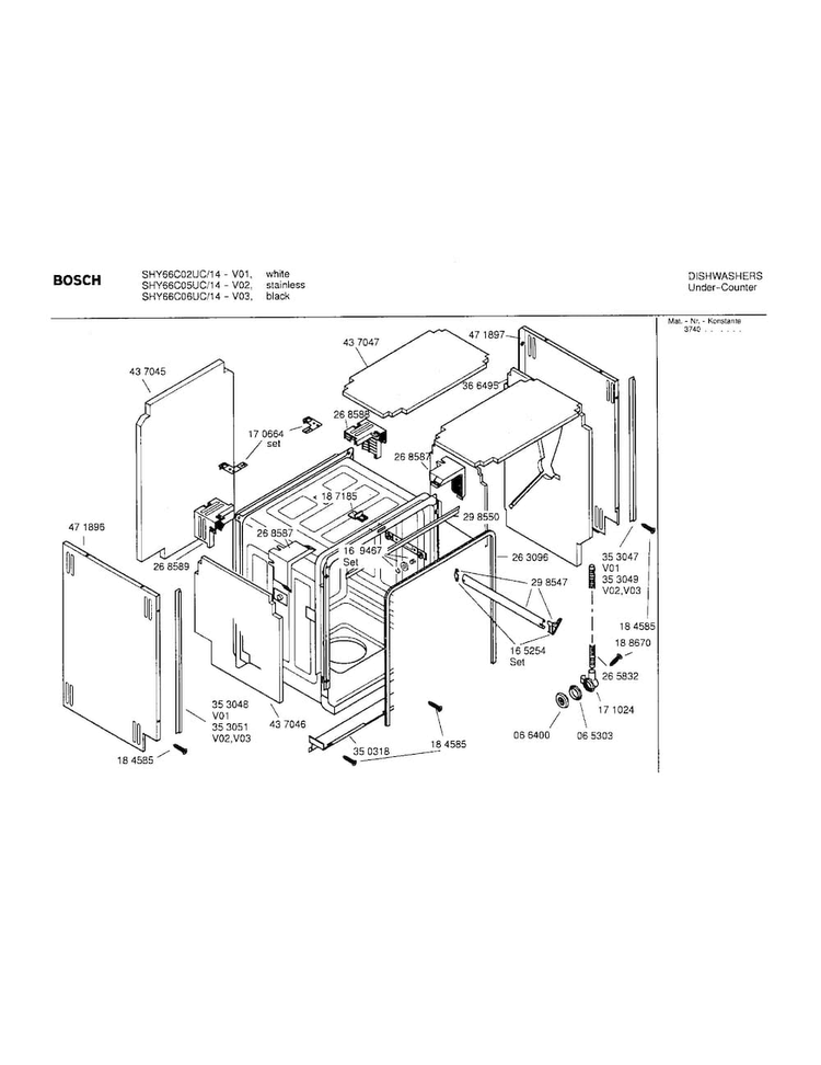 Tank Assembly Diagram and Parts List for SHY66C06UC 14 Bosch Dishwasher