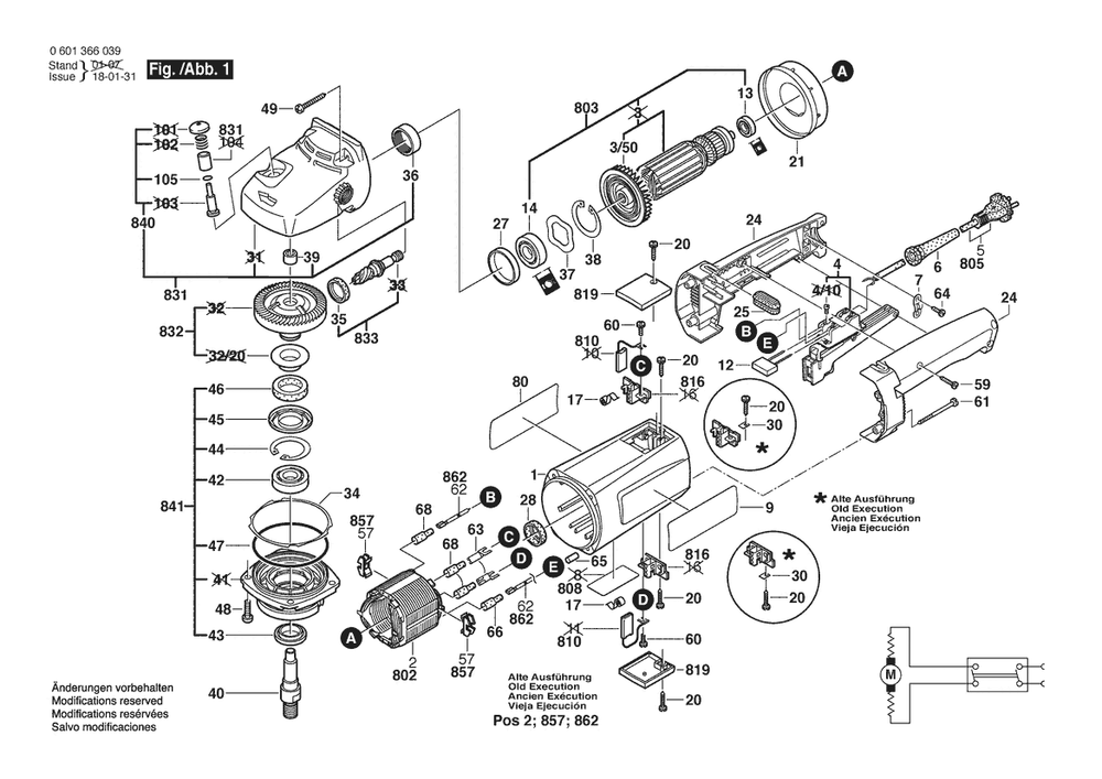 Section 1 Diagram and Parts List for GPO12 0601366039 Bosch Sander Polisher