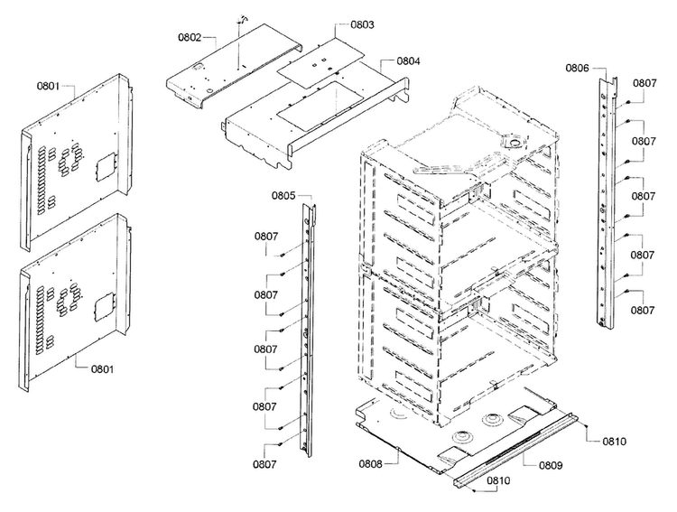 Cabinet Diagram and Parts List for HBL5651UC 01 Bosch Wall Oven