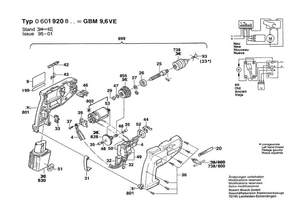 Section 1 Diagram and Parts List for 0601920827  Bosch Cordless Drill