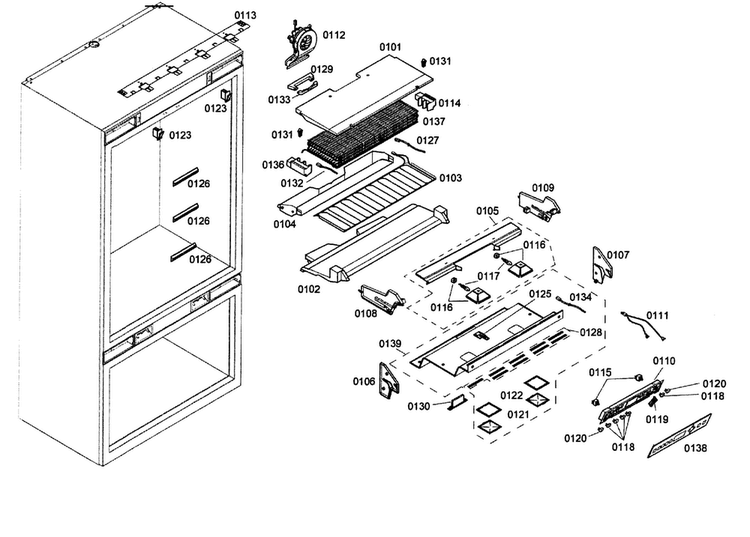 Cabinet 1 Assy Diagram and Parts List for T36IT71NNP 99 Thermador Refrigerator