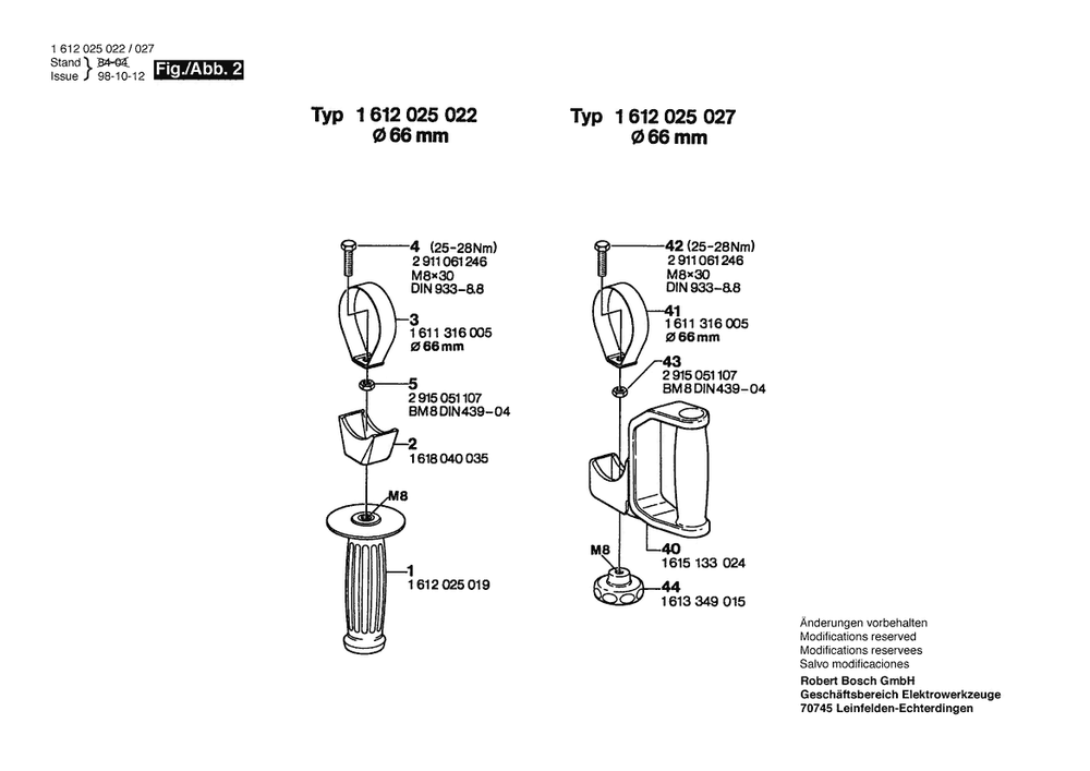 Section 1 Diagram and Parts List for XLBULKWOMAN 1612025027 Bosch Miscellaneous