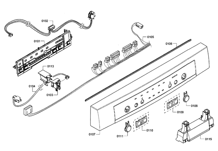 Control Panel Diagram and Parts List for SHE3AR56UC 16 Bosch Dishwasher
