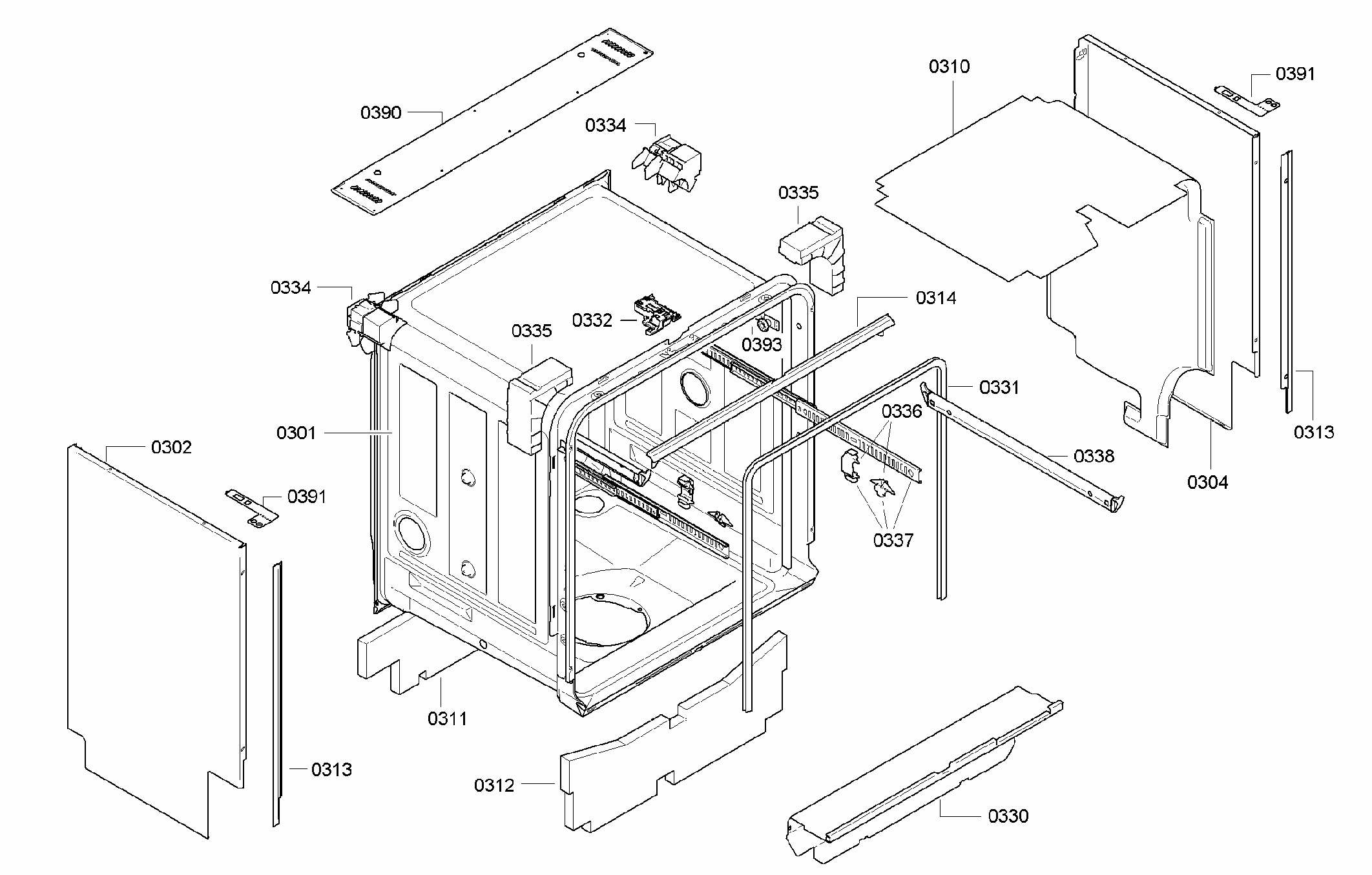 Cabinet Assy Diagram and Parts List for S47KMK35UC 25 Bosch Dishwasher