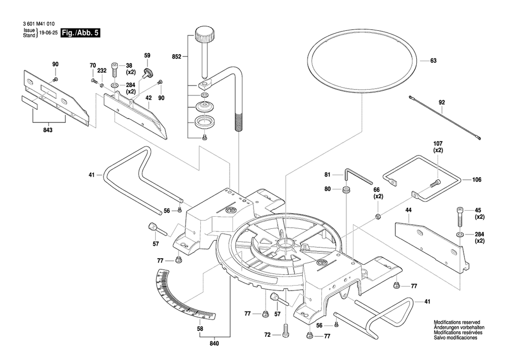 Page 5 Diagram and Parts List for GCM18V-08 3601M41010 Bosch Miter Saw