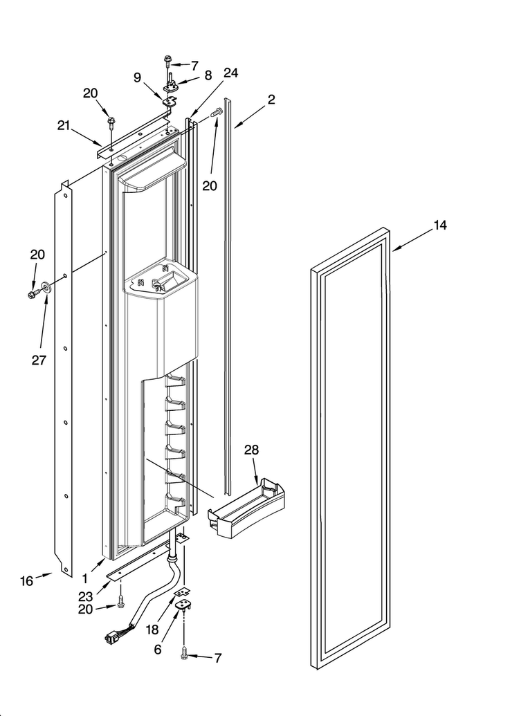 Freezer Door Parts Diagram and Parts List for KBUDT4270A 02 Thermador Refrigerator