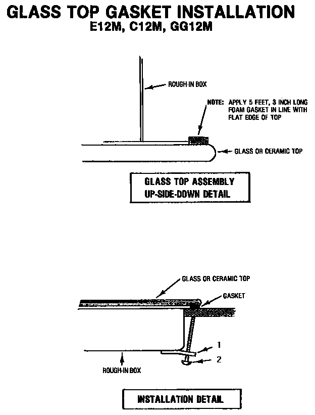 Glass Top Gasket Installation Diagram and Parts List for C12M  Thermador Cooktop