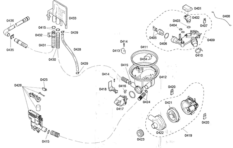 Pump Assy Diagram and Parts List for SHE43P02UC 56 Bosch Dishwasher