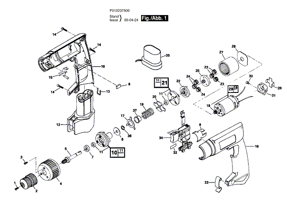 Bosch 2375 (F012237500) Diagram and Parts List for 2375 F012237500 Bosch Screwdriver
