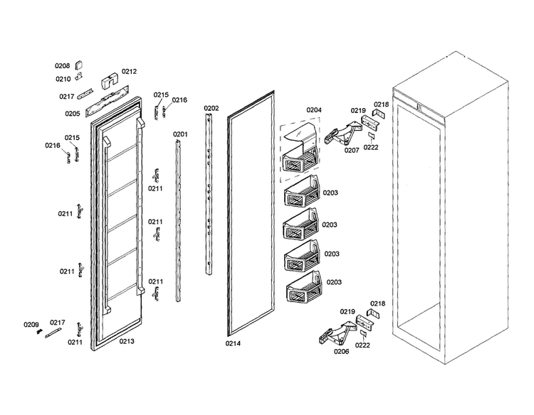 Freezer Door Diagram and Parts List for T18IF70CSS-01  Thermador Freezer