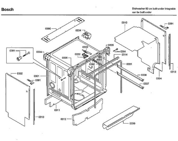 Cabinet Diagram and Parts List for SHX7ER55UC 86 Bosch Dishwasher