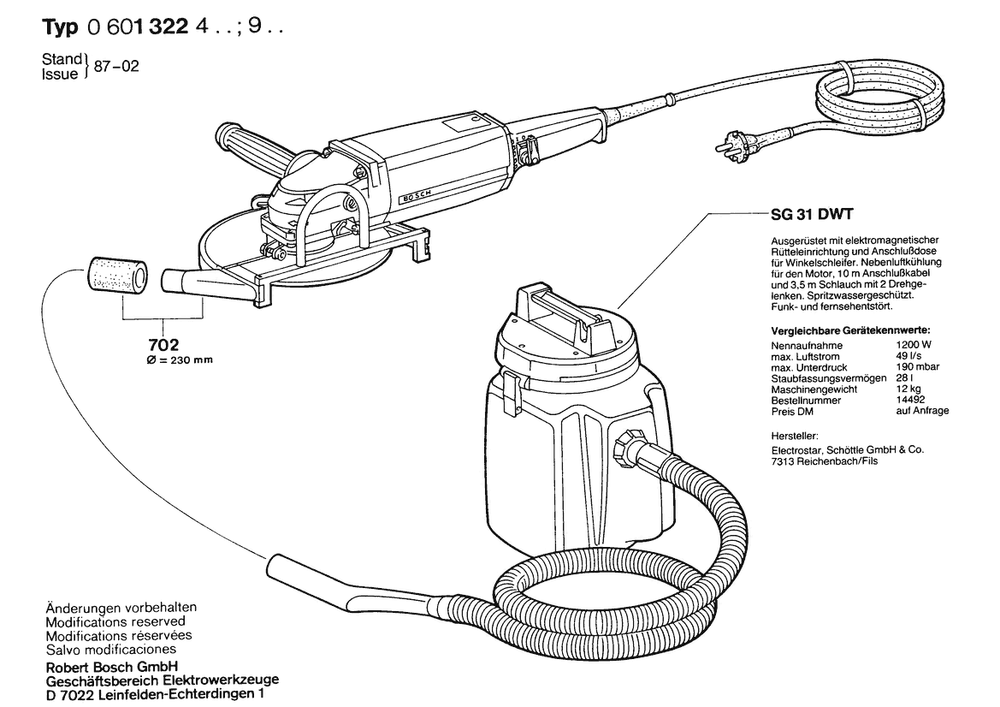 Section 3 Diagram and Parts List for 13224 0601322439 Bosch Angle Grinder