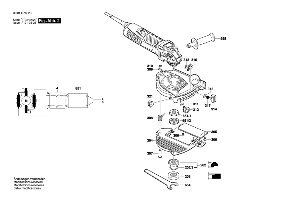 Page 2 Diagram and Parts List for GWS13-52TG 3601G76110 Bosch Grinder