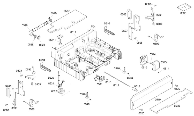 Base Assy Diagram and Parts List for SHE43P15UC 60 Bosch Dishwasher