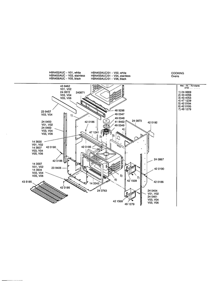 Lower Body Diagram and Parts List for HBN456AUC 01 Bosch Wall Oven