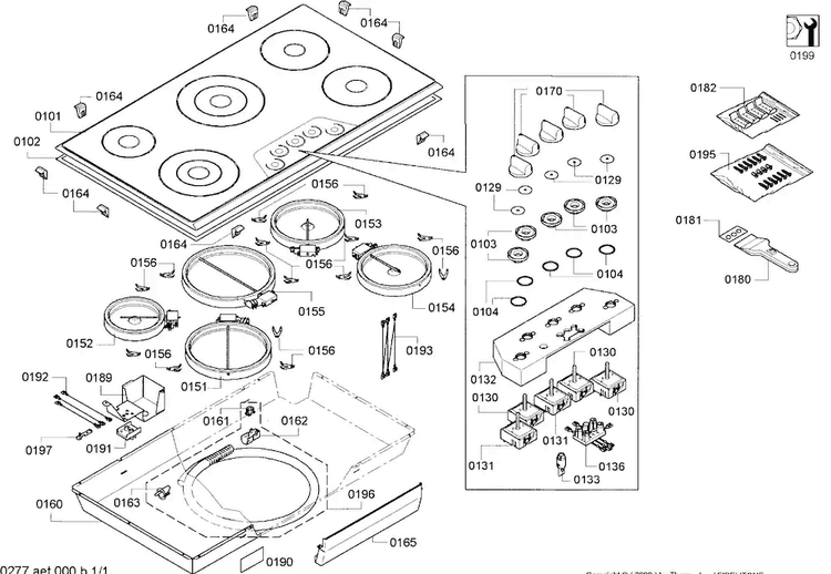 Cabinet Parts Diagram and Parts List for CEM365FS 01 Thermador Cooktop