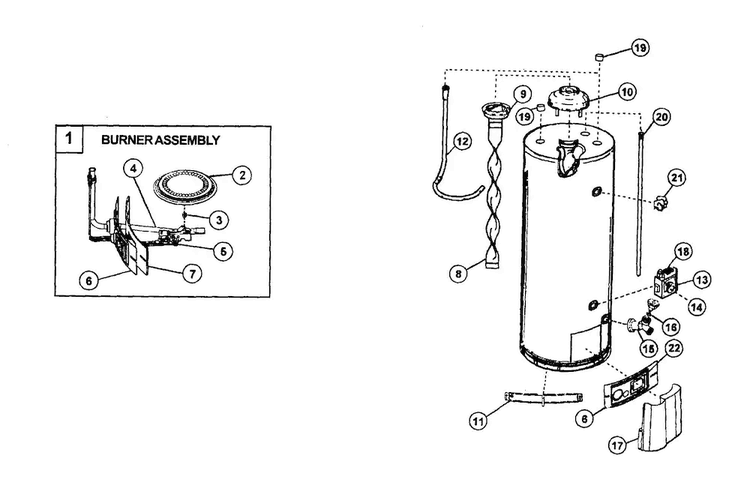 Water Heater Diagram and Parts List for 153339410HA  Kenmore Water Heater
