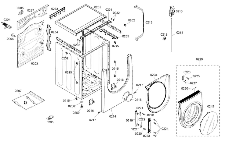 Cabinet Parts Diagram and Parts List for WFMC8400UC 13 Bosch Washer