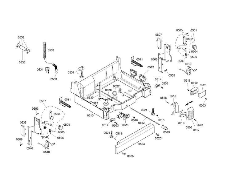 Base Assembly Diagram and Parts List for SHU43C07UC 17 Bosch Dishwasher