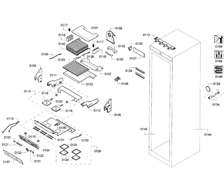 Cabinet Parts Diagram and Parts List for T24IF70NSP 47 Thermador Freezer