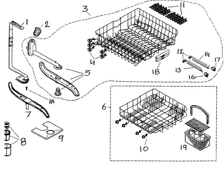 Racks Diagram and Parts List for SHU43C06UC 14 Bosch Dishwasher