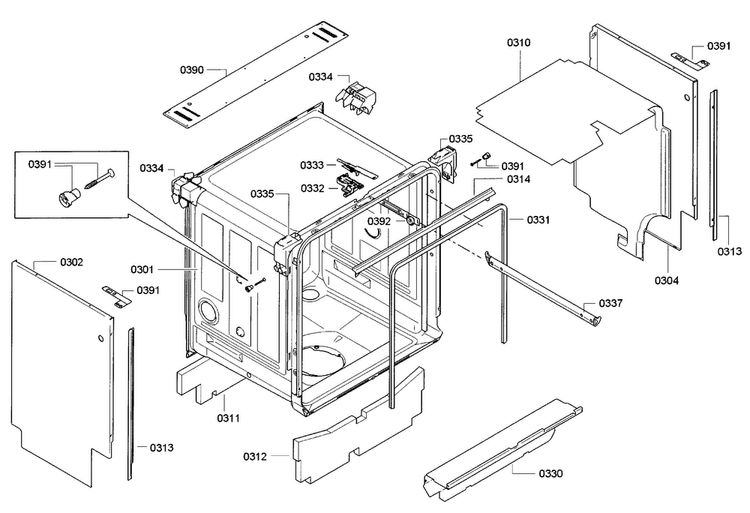 Frame Diagram and Parts List for SGE63E15UC A3 Bosch Dishwasher