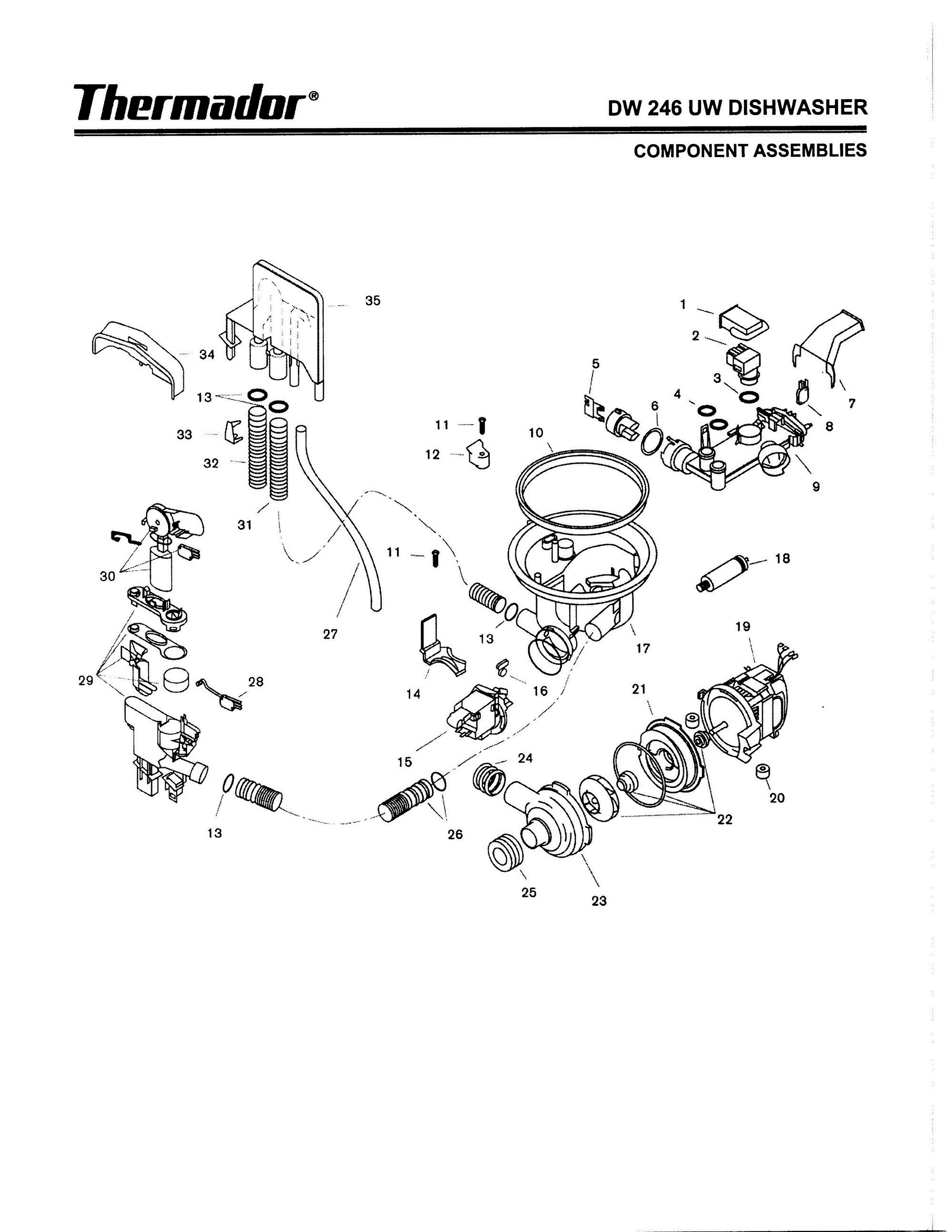 16 - COMPONENT ASSEMBLIES Diagram and Parts List for DW246UW(FD7711-7912)  Bosch Range