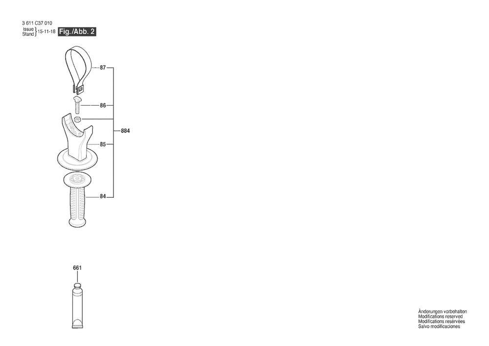 Section 2 Diagram and Parts List for GSH5 3611C37010 Bosch Demolition Hammer