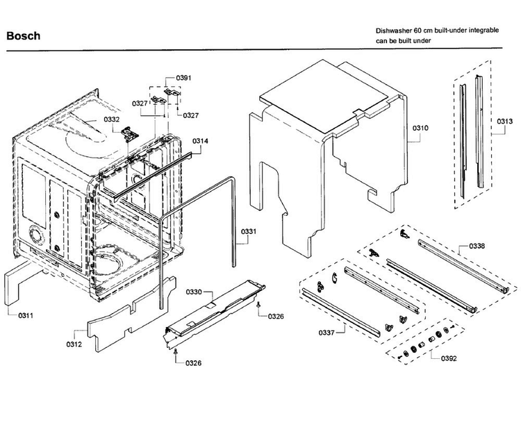 Frame Diagram and Parts List for SHP65T56UC 02 Bosch Dishwasher