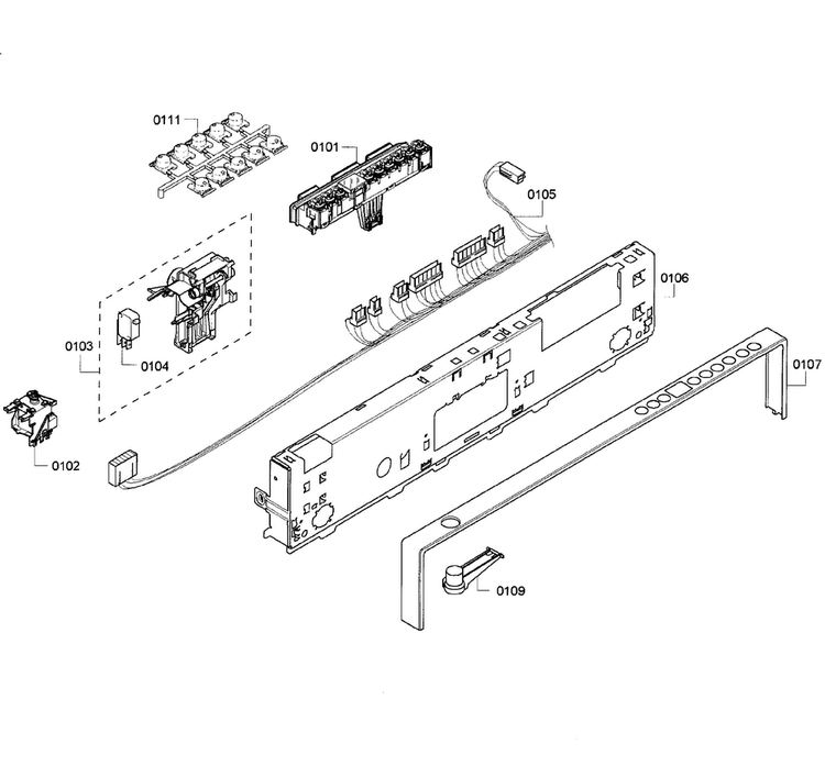 Control Panel Diagram and Parts List for SHX65P06UC 63 Bosch Dishwasher