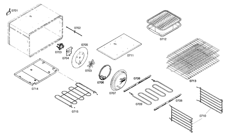 Oven Cabinet Diagram and Parts List for PRD364EDHC02  Thermador Range