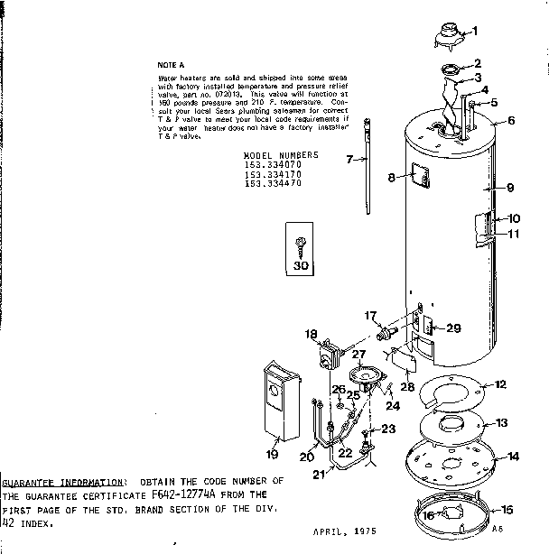 Replacement Parts Diagram and Parts List for 153334470  Kenmore Water Heater