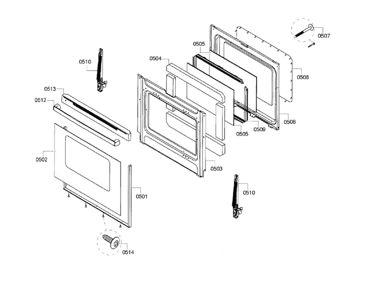 Door Diagram and Parts List for HGS3063UC 07 Bosch Range