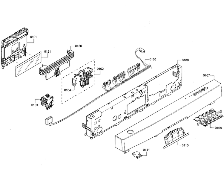 Control Panel Diagram and Parts List for SHE43R52UC 64 Bosch Dishwasher
