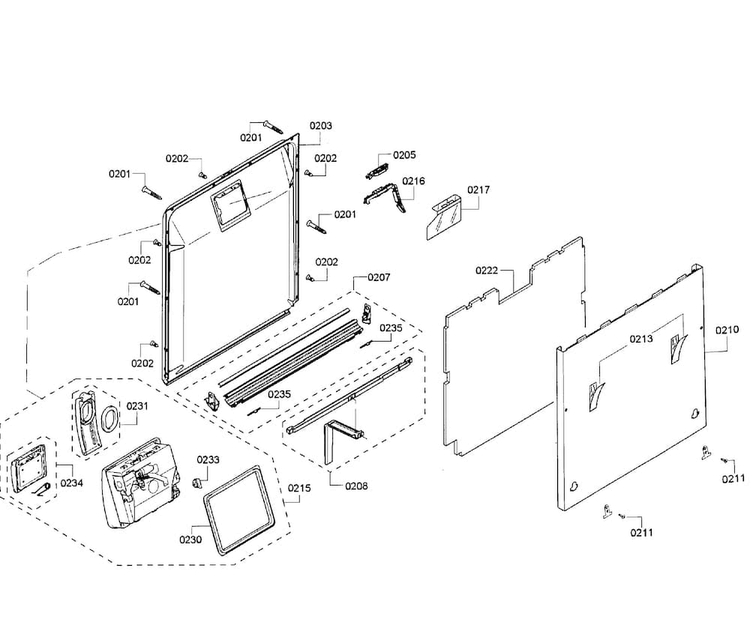 Door Assy Diagram and Parts List for SHV68T53UC 01 Bosch Dishwasher