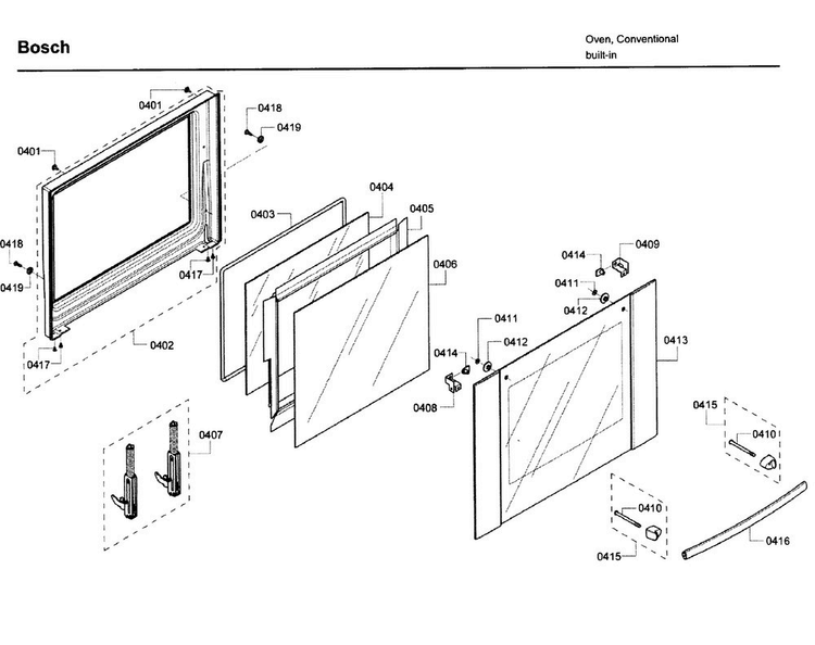 Door Asy Diagram and Parts List for HBL8650UC 11 Bosch Wall Oven