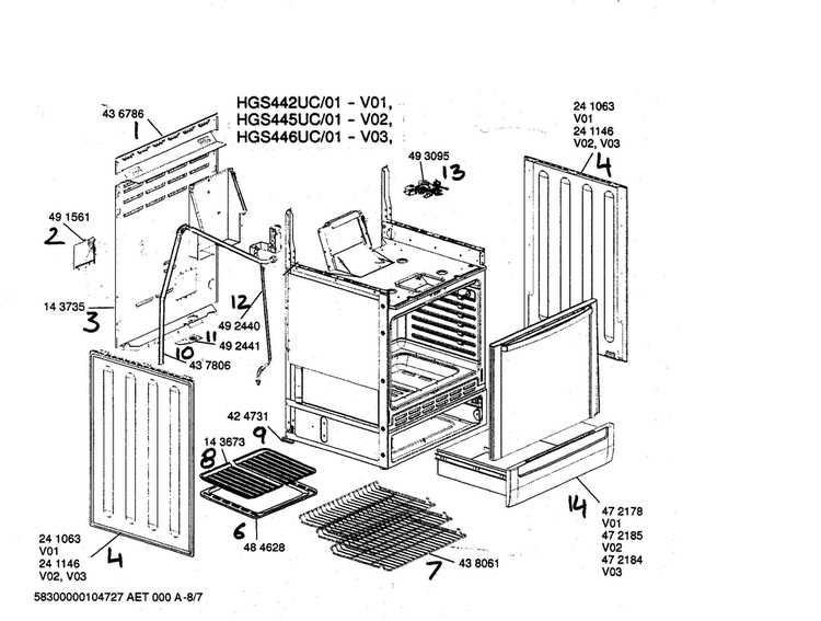 Range Paneling Diagram and Parts List for HGS446UC 01 Bosch Range