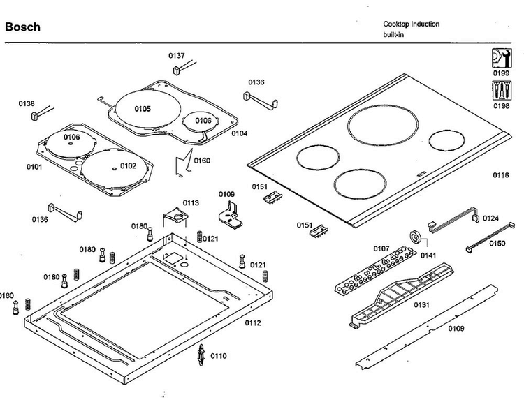 Induction Asy Diagram and Parts List for NIT8065UC 20 Bosch Cooktop