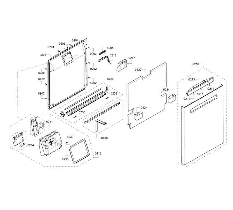 Door Assy Diagram and Parts List for SHP65T55UC 02 Bosch Dishwasher