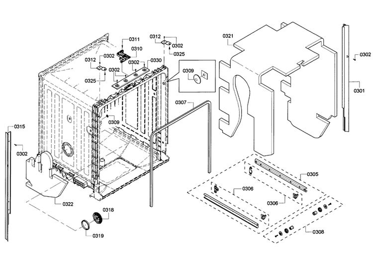 Frame Diagram and Parts List for SHE3ARF5UC 06 Bosch Dishwasher