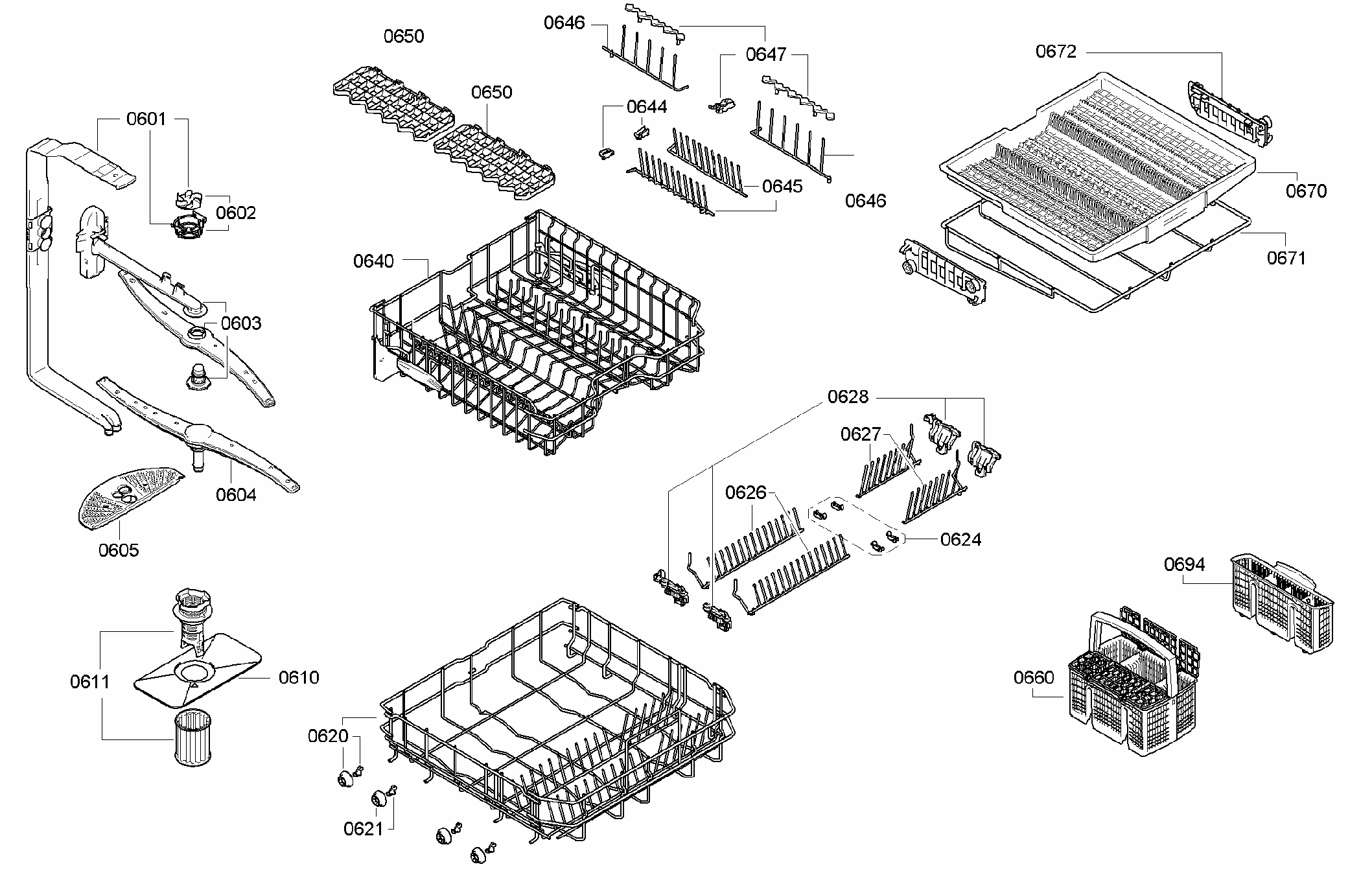 Racks Assy Diagram and Parts List for S47KMK35UC 25 Bosch Dishwasher