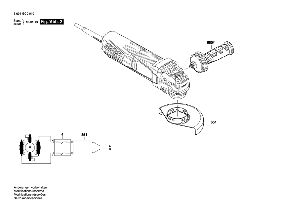 Page 2 Diagram and Parts List for GWX13-50VSP 3601GC0010 Bosch Angle Grinder