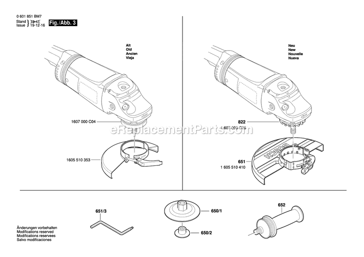 Page 3 Diagram and Parts List for 1873-8F 0601851BM7 Bosch Sander Grinder