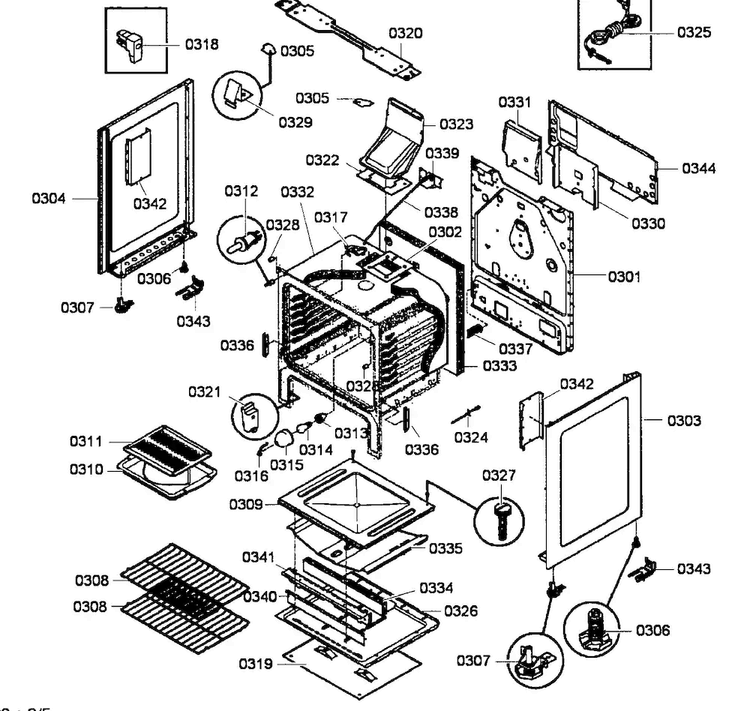 Cabinet Assy Diagram and Parts List for HGS3053UC 01 Bosch Range