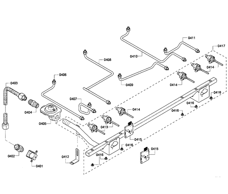 Manifold Diagram and Parts List for PRD366GHC 03 Thermador Range