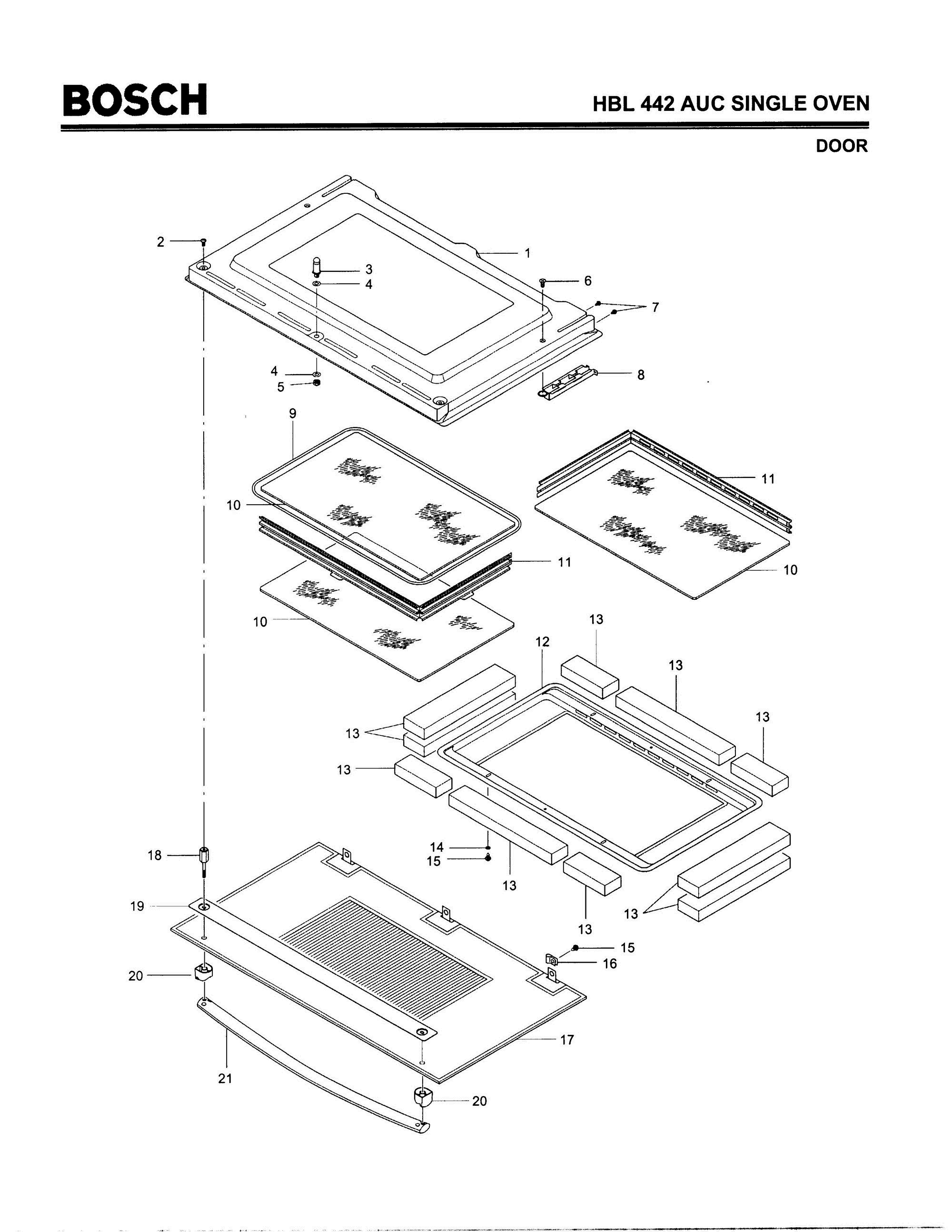 05 - DOOR Diagram and Parts List for HBL442AUC(FD8202-)  Bosch Wall Oven